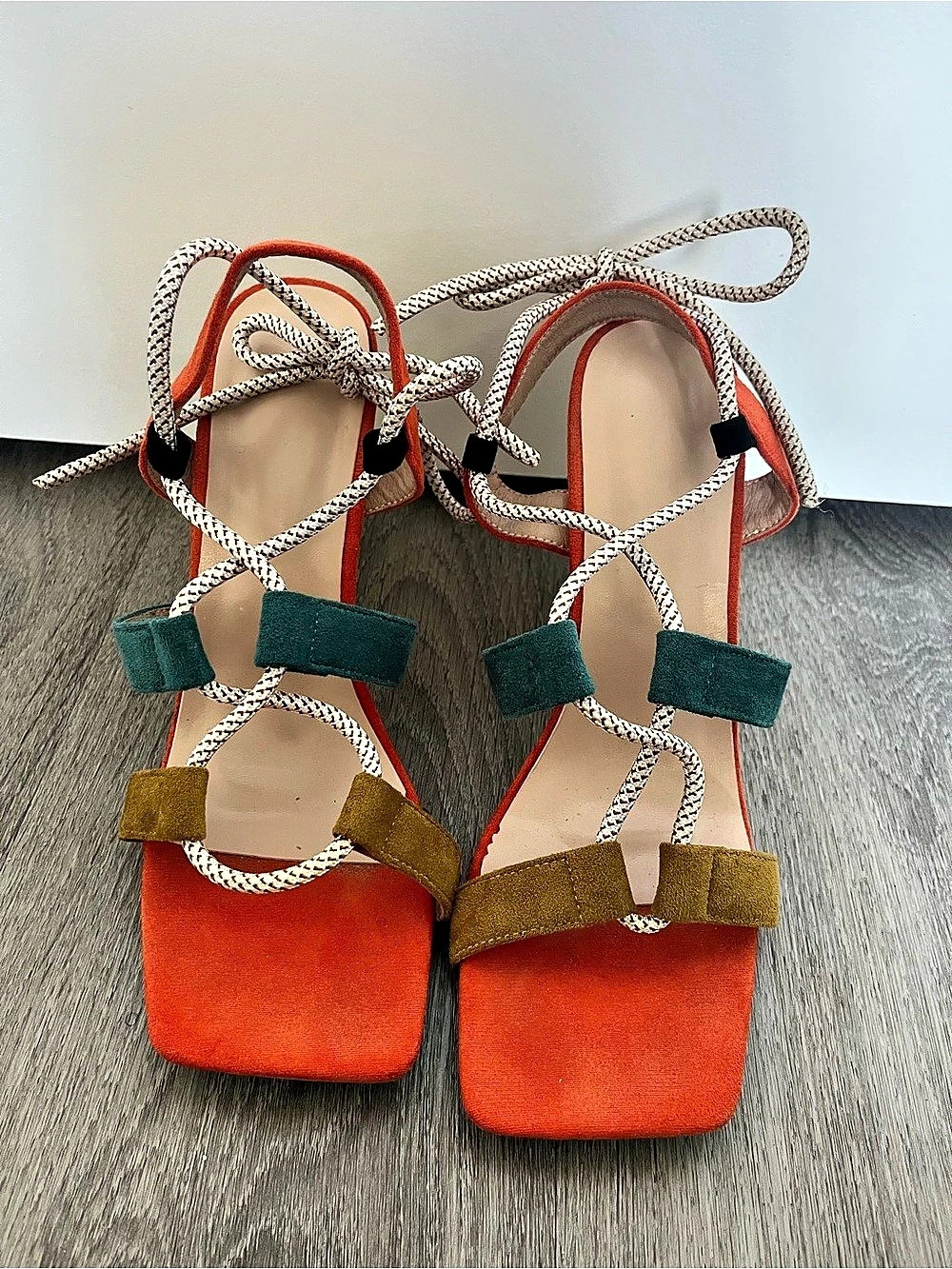 Sculptural Heel Sandals Orange & Green Like New